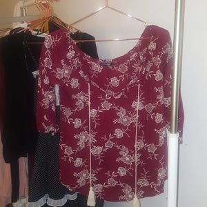 PaperMoon Burgundy Floral Blouse